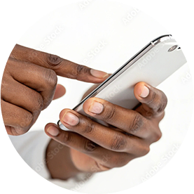 Person texting on mobile phone with clean white background